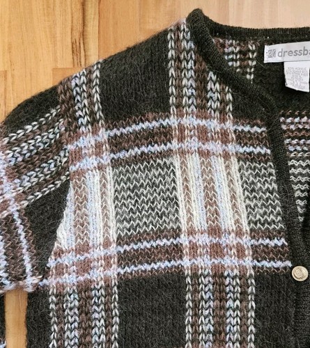 Vintage Dressbarn Womens Mohair Blend Plaid Button Up Cardigan Sz L Brown Taiwan - Picture 4 of 12