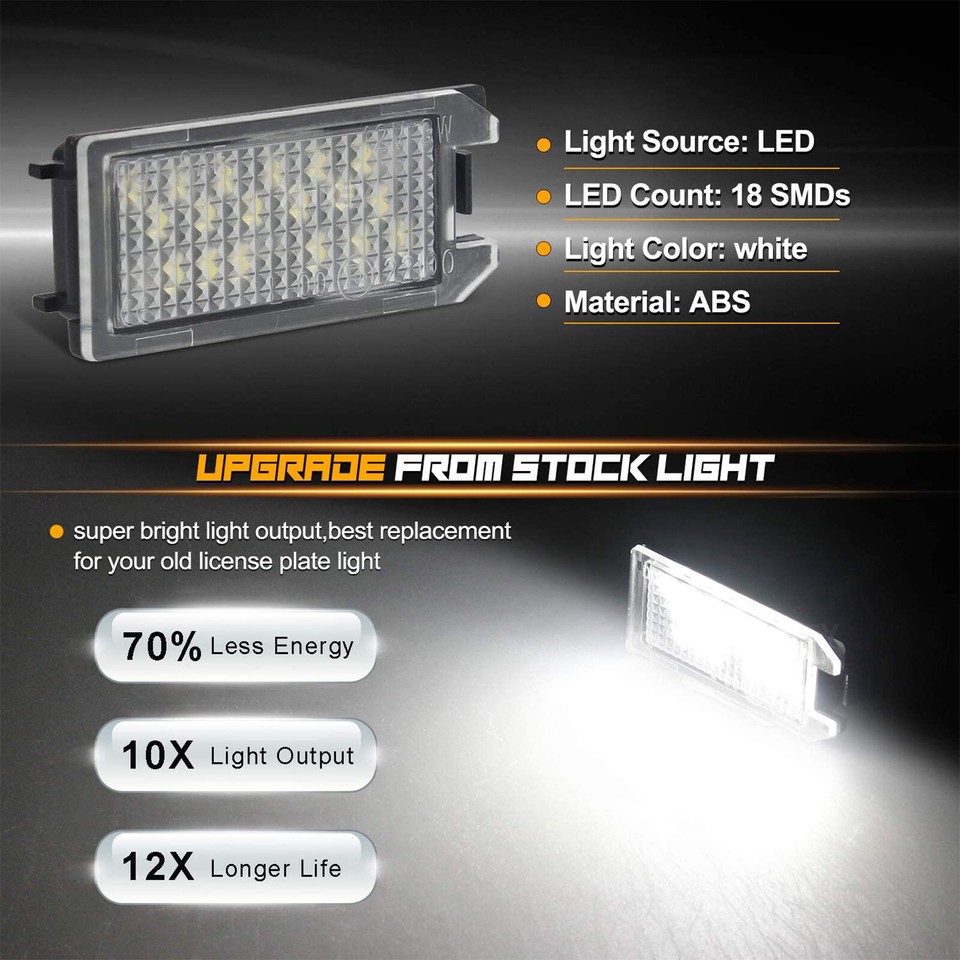 2-Pack LED License Plate Light For Jeep Grand Cherokee, Compass, Patriot, Fiat 500 - Cold White