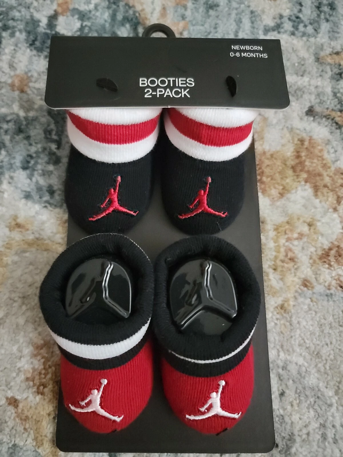 Lot of (2) Nike Air Jordan Baby Booties Sock 2-Pack Black/Red Newborn 0-6 Months
