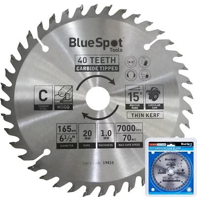 BLUESPOT 165mm Tct Circular Mitre Saw Blade Blades 20mm Bore 40 Teeth 19410