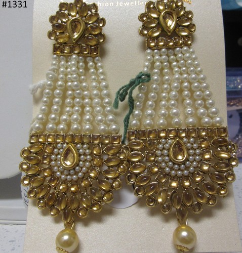 Earrings 305 Ear4 Indian Designer Jhumka Earrings Golden Pearl Beads Shieno - Picture 3 of 55