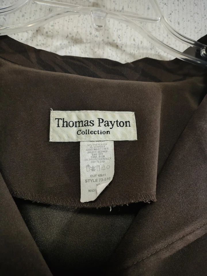 Vtg Thomas Payton Women's Work Blazer Brown Sz 18 Zebra Print Collar & Hem USA  - Image 2 of 4