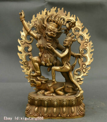 21CM Tibet temple Buddhism Copper Brass Buddha Yamantaka Yama Dharmaraja Statue