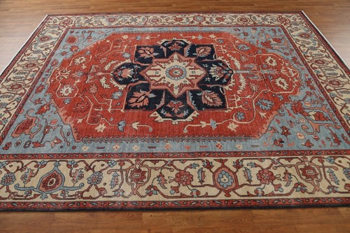 Traditional Red Heriz Serapi Turkish 8x10 Area Rug Hand-knotted Living Room Wool - Picture 9 of 12