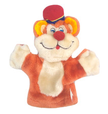 VHTF Vintage Monkey Plush Hand Puppet Orange Fur Blue Eyes Red Hat Retro Rare