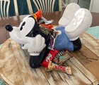 Vintage Disney Blue Mickey Mouse Laying Cookie Jar Rare Ceramic Issues