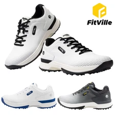 FitVille Men's Golf Shoes Professional Outdoor Waterproof Spiked Shoe Grey/White