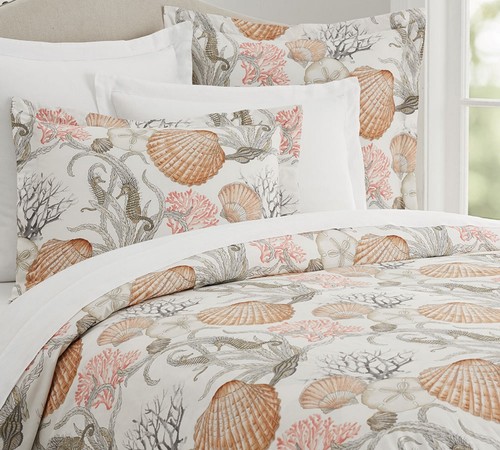 POTTERY BARN MONTEREY COASTAL FULL QUEEN BETTBEZUG + 1 Euro Schein Seepferdchen Koralle - Bild 2 von 2