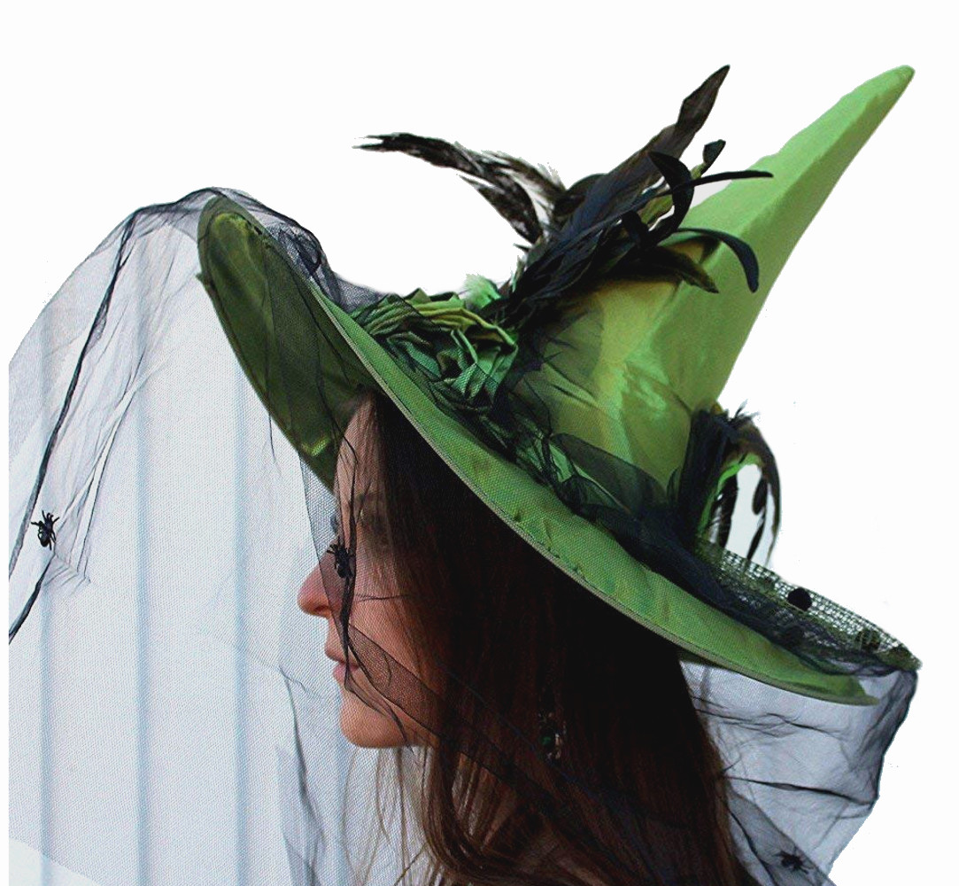 Hexenhut-Set, 3 Stück, Mit Schleier – Schwarz, Rot, Lila, Für Halloween, Karneval & Cosplay (ca. 64x42 Cm)