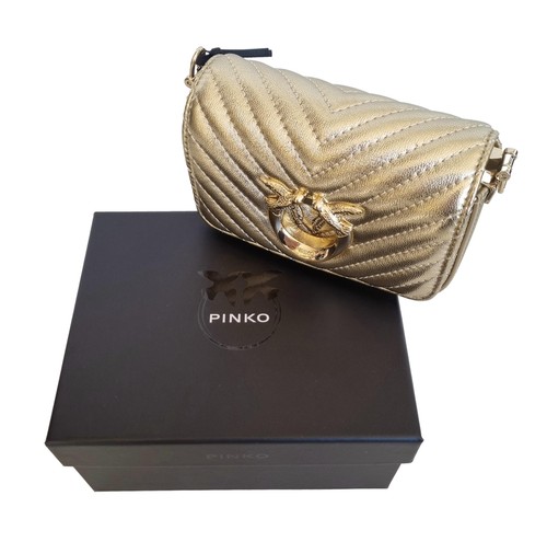 PINKO love click micro borsa metal chevron a spalla 100069 oro - Picture 2 of 7
