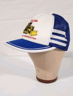 Vtg Fields Dirt Construction Hat Snapback Cap 3 Stripe Mesh