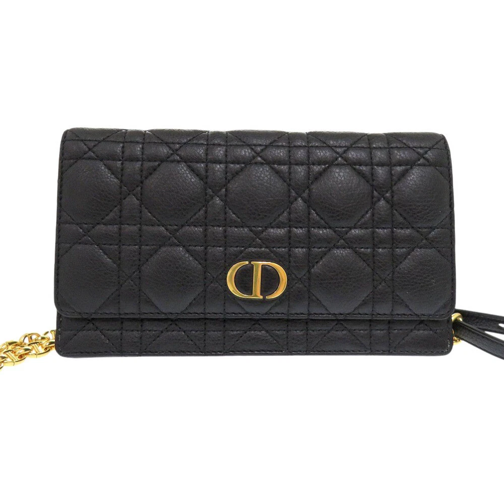 AUTHENTIQUE Christian Dior Chaîne Portefeuille Canage Caro Pochette Taille Pochette Cuir de veau