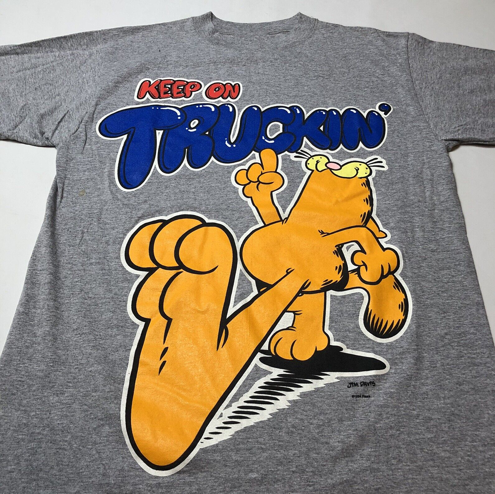1994 Vintage Garfield Keep On Truckin Shirt Gray Short Sleeve T Shirt