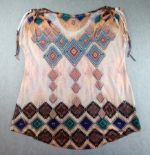 Womens Top Aztec Native Made In USA 2XL Multicolor Embellished Big Bang U.S.A