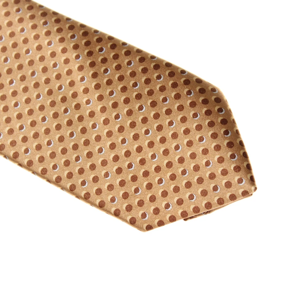 Gravata de pescoço Italo Ferretti nova com etiquetas marrom claro/escuro bolinhas 100% seda feita na Itália - Imagem 2 de 4