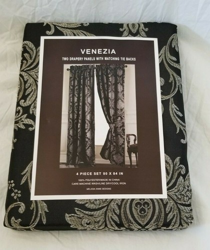 4 pc Melissa Anne Designs Venezia Drapery Panels & Tiebacks 80" x 84" NIP - Picture 2 of 8