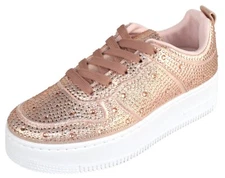 Top MODA Women Platform Sneakers Crystals Rhinestone Bling Lace BOSTON Rose Gold