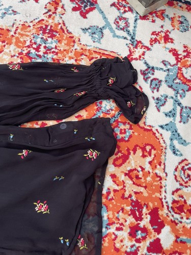 uk10 Ruffle Blouse Shirt TOP SHOP black Long Sleeve Floral Sheer Party club - Picture 13 of 15