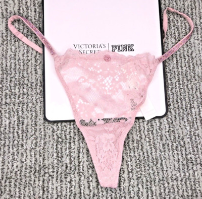 Victoria's Secret Dream Angels NWT Large Pink Lace Shine Strap V String Panty