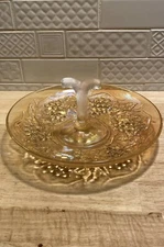 Vintage imperial carnival glass twig handle tidbit dish. Harvest Grapes 9 1/2” D