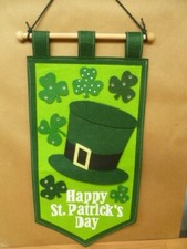 Happy St. Patrick's Day Shamrock  Hat Wall Door Hanging Felt Banner
