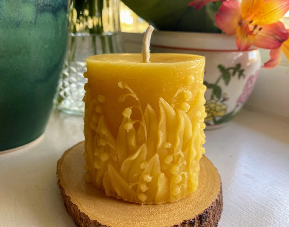 Wandering Lily Beeswax Pillar Candle, Bell Flower Bees Wax Pillars, Handmade USA - Image 3 of 3