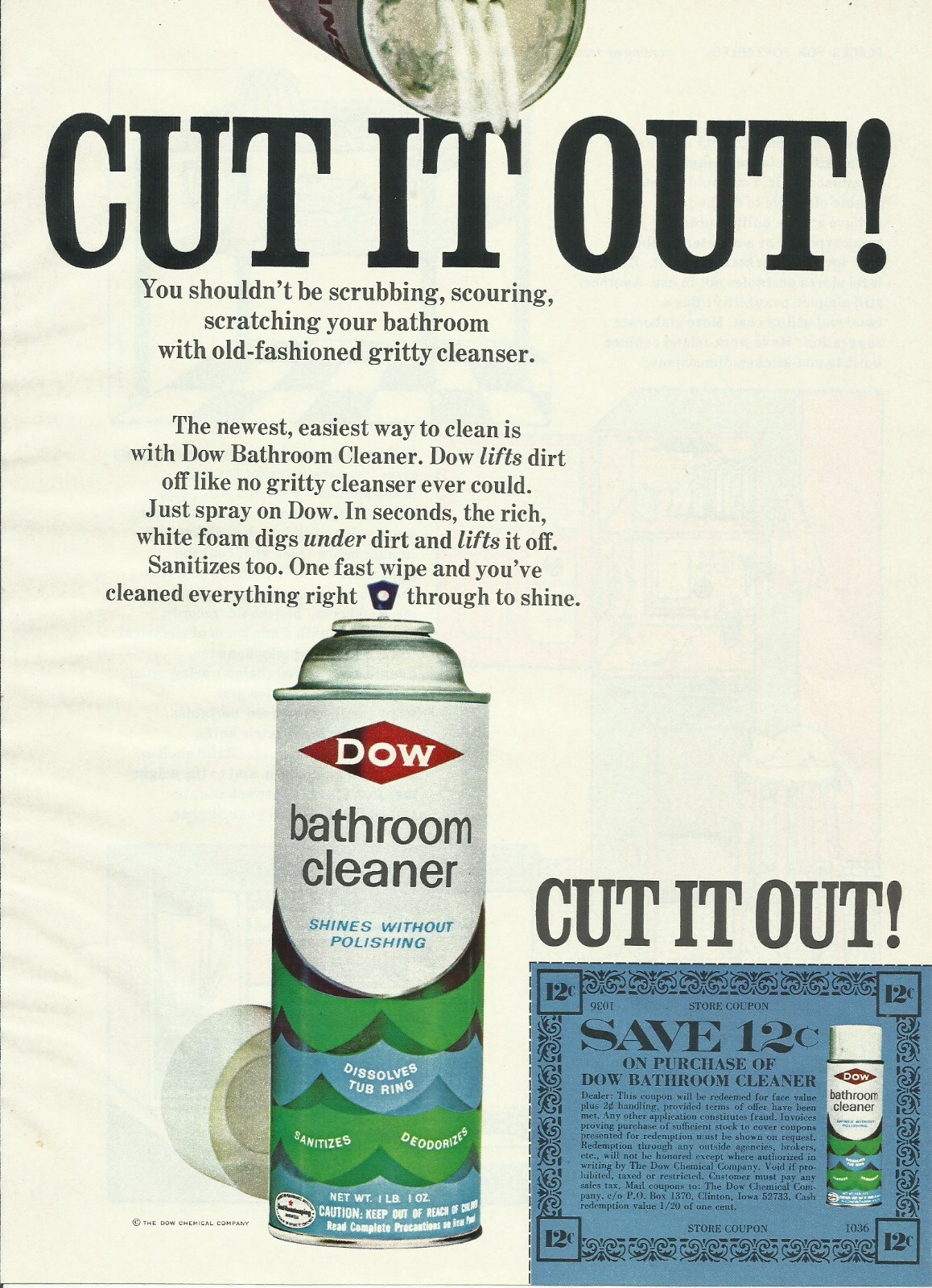 1968 Dow Bathroom Cleaner vintage print ad 60's advertisement eBay