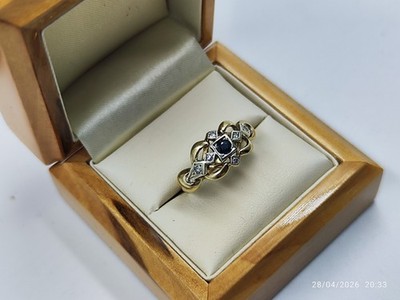 Ring 9 kt Gelbgold mit Saphir und Diamant Größe O1/2 gepunzt selten