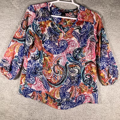 Peck & Peck Paisley Print Blouse Womens Large Colorful Bohemian USA Made Casual