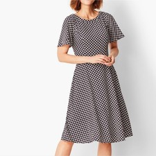 Women's Talbots 6 Geo Print Fit And Flare Black White Dress Business Casual 