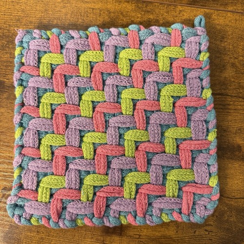 4 Cottage Kitchen Handmade Potholders Cotton Loom Hot Pad Trivet Boho Retro 8x8 - Picture 8 of 9