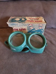 Vintage Swim King Pro Goggles Experts Model With Box Green