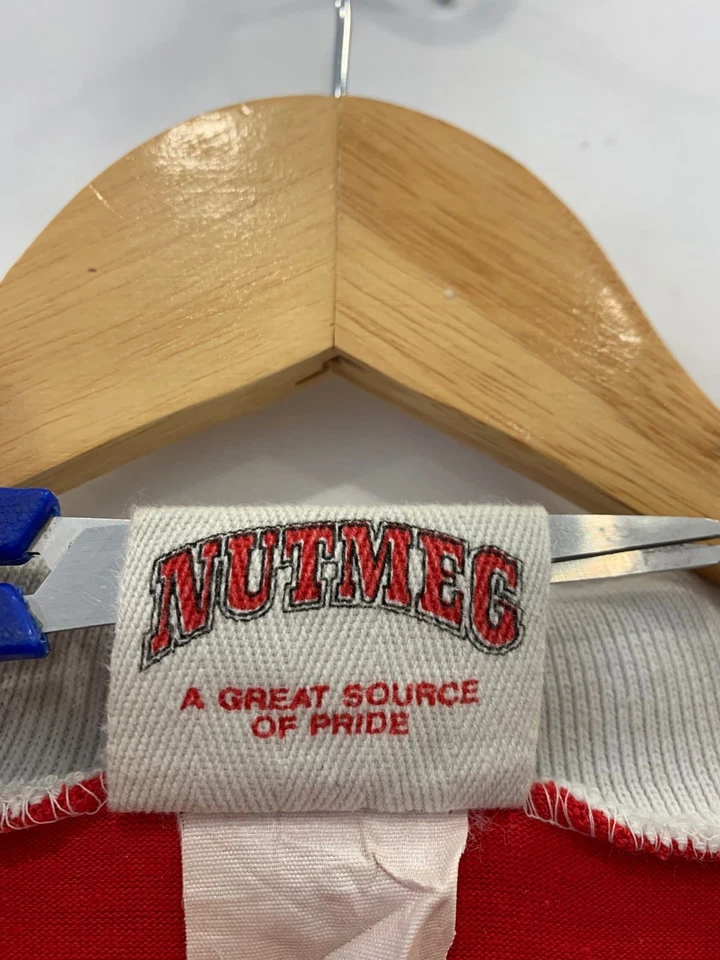 Camisa de Rugby Computadoras OKI JVM Molinos Nuez moscada Años 90 De Colección EE. UU. Roja Blanca Verde XL #109 Foto 4 de 4