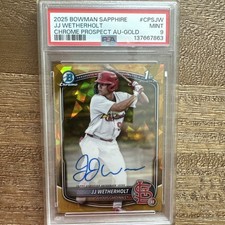 JJ Wetherholt 2025 Bowman Chrome 1st /50 Sapphire Auto Psa 9