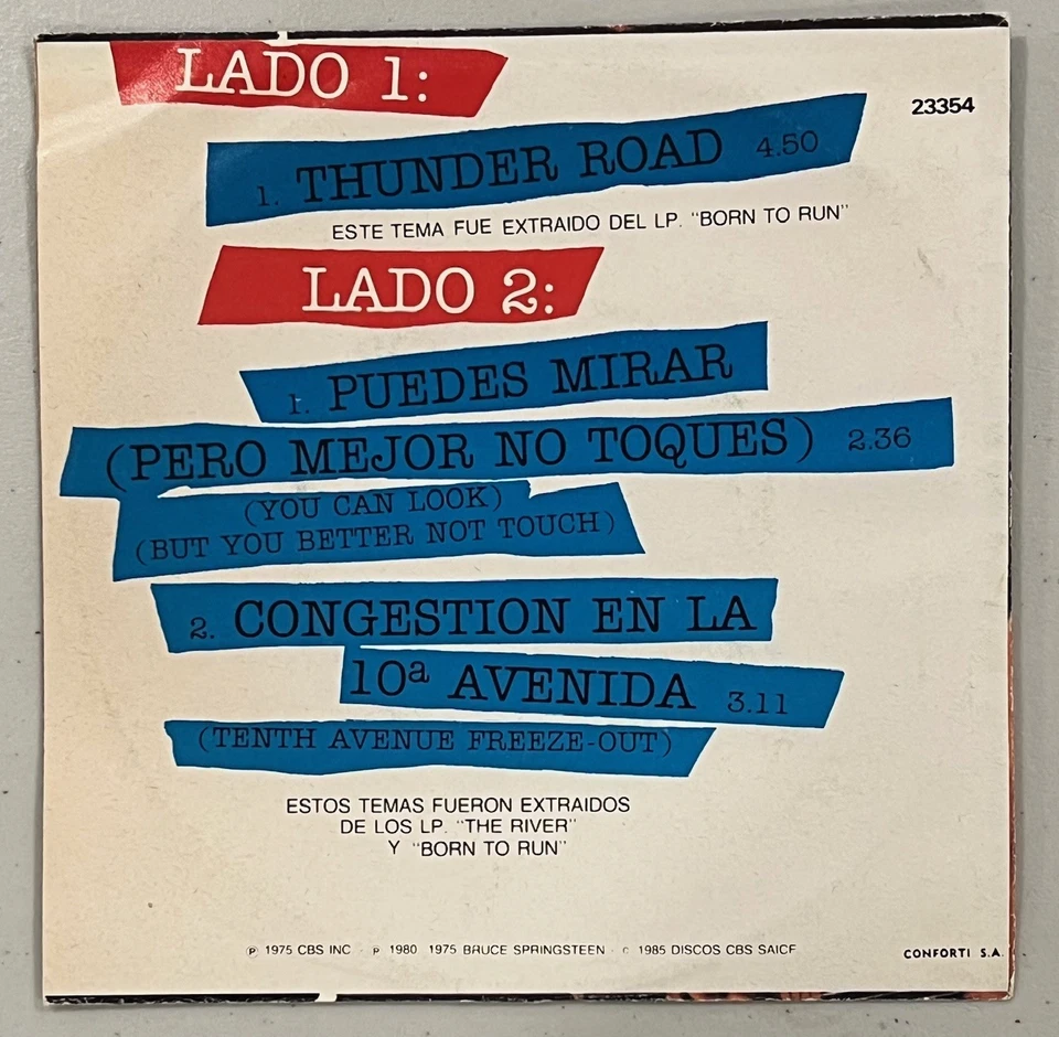 Bruce Springsteen 1985 The Boss Argentina Rare 7-Inch Picture Sleeve Single EP - Image 2 of 3