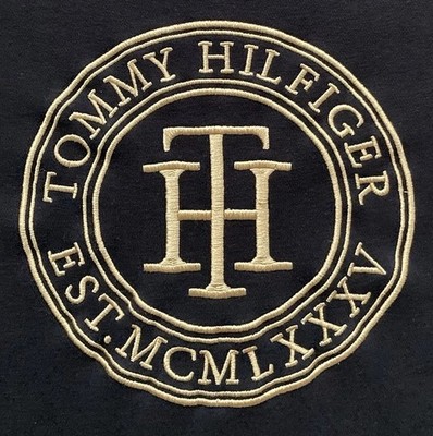 Tommy Hilfiger Embroidered Sweatshirt Women s Medium Black Crewneck Gold Logo