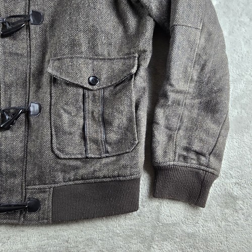 G By Guess Jacket Mens XL Brown Herringbone Wool Blend Full Zip Toggle Military - Picture 11 of 16
