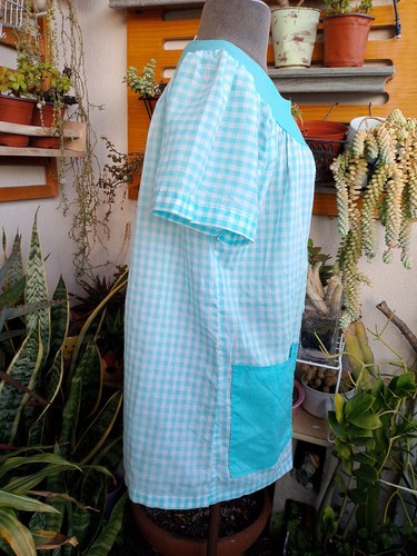 1960s Komar Vintage Shift Dress Blue Plaid Check Pockets - Size M - Picture 6 of 9