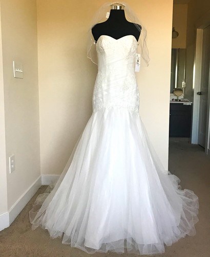 David's Bridal Ivory Sweetheart Strapless Mermaid Tulle Lace Beaded Dress 6