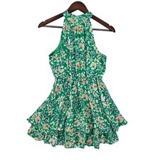 Sienna Sky Floral Women XS Green Ruffle Halter Tiered Mini Coquette Girl Dress