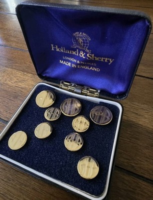 Holland & Sherry Gold Tone Blazer Buttons Lot of 9 Monogramed ''RHB'' England