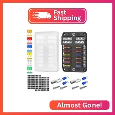 DaierTek 12 Way Fuse Block, 12 Volt Blade Fuse Block with LED Indicator 12 Circu