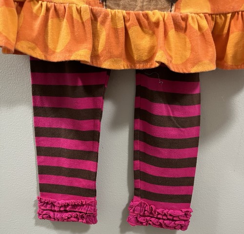 Emily Rose Girls Thanksgiving Fall Outfit Turkey Appliqué Ruffle Size 5. Stripes - Picture 4 of 8