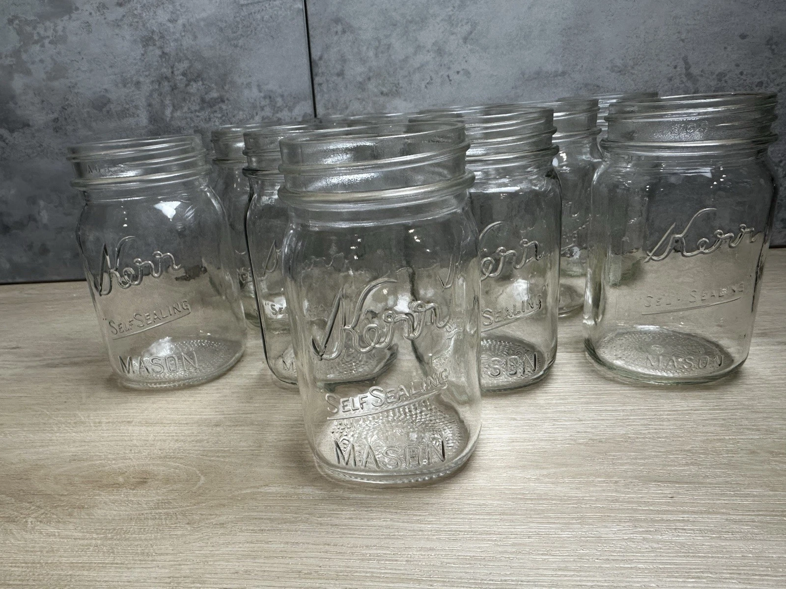 Lot 24 VTG KERR Self Sealing Pint Mason Canning Jars Reg Mouth Square Body 16oz