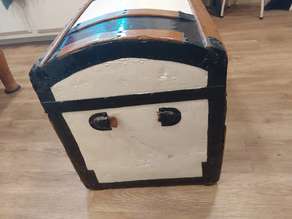 Старинный деревянный пароварка сундук белый коричневый и черный 19 X 28 X 17 - Изображение 4 из 4