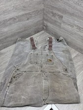 Vtg Distressed Carhartt R27 CHT Brown Double Knee Bib Faded Overalls 36x30