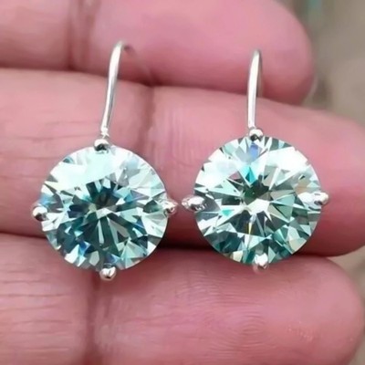 8.00Ct Certified Blue Diamond Solitaire Dangler Earrings 925 Silver,Great Luster
