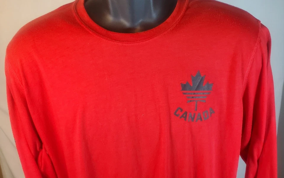 Camisa Adidas Climalite L Hombre Manga Larga Roja Canadá Logo Olímpico Foto 3 de 4