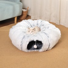 Cat Tunnel with Cat Bed for Indoor Cats, Soft Plush Peekaboo Cat Cave Donut T...