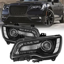 For 2011-2023 Chrysler 300 LED DRL Projector Headlights LH&RH Black Amber